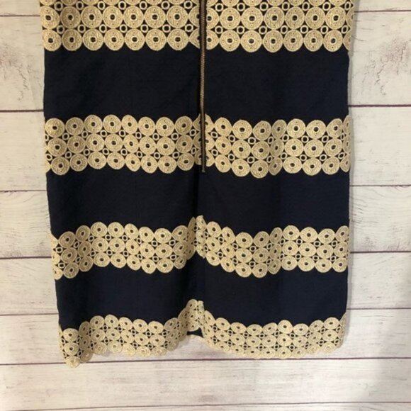 Lilly Pulitzer Preppy Annabelle Navy & Gold Embroidered High Neck Shift Dress 4 - Picture 7 of 7